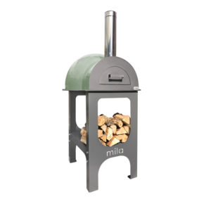 The Mila 60 pizza oven in green with legs