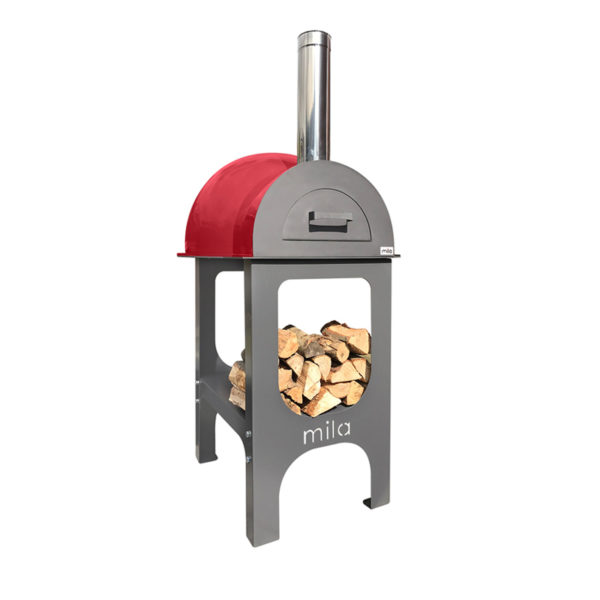 The Mila 60 pizza oven in red with legs