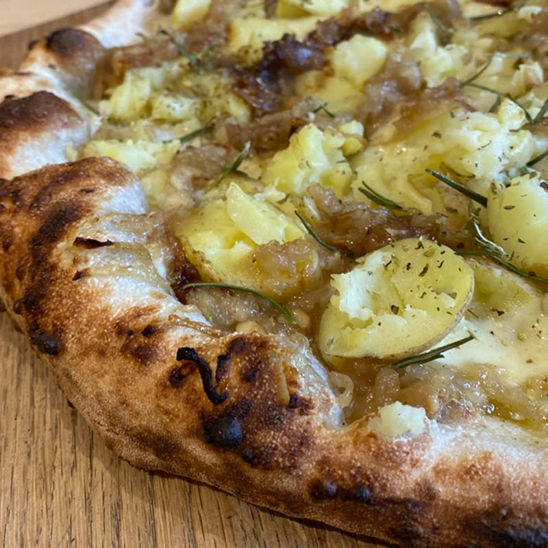 Potatoes, Onion Confit, Mozzarella, Rosemary Sprigs